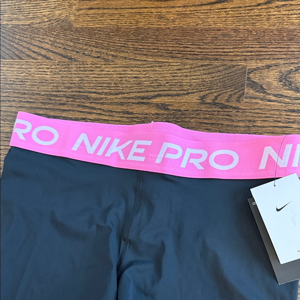 Nike Women's Athletic Shorts Black with Pink Waistband - Picture 3 of 5
